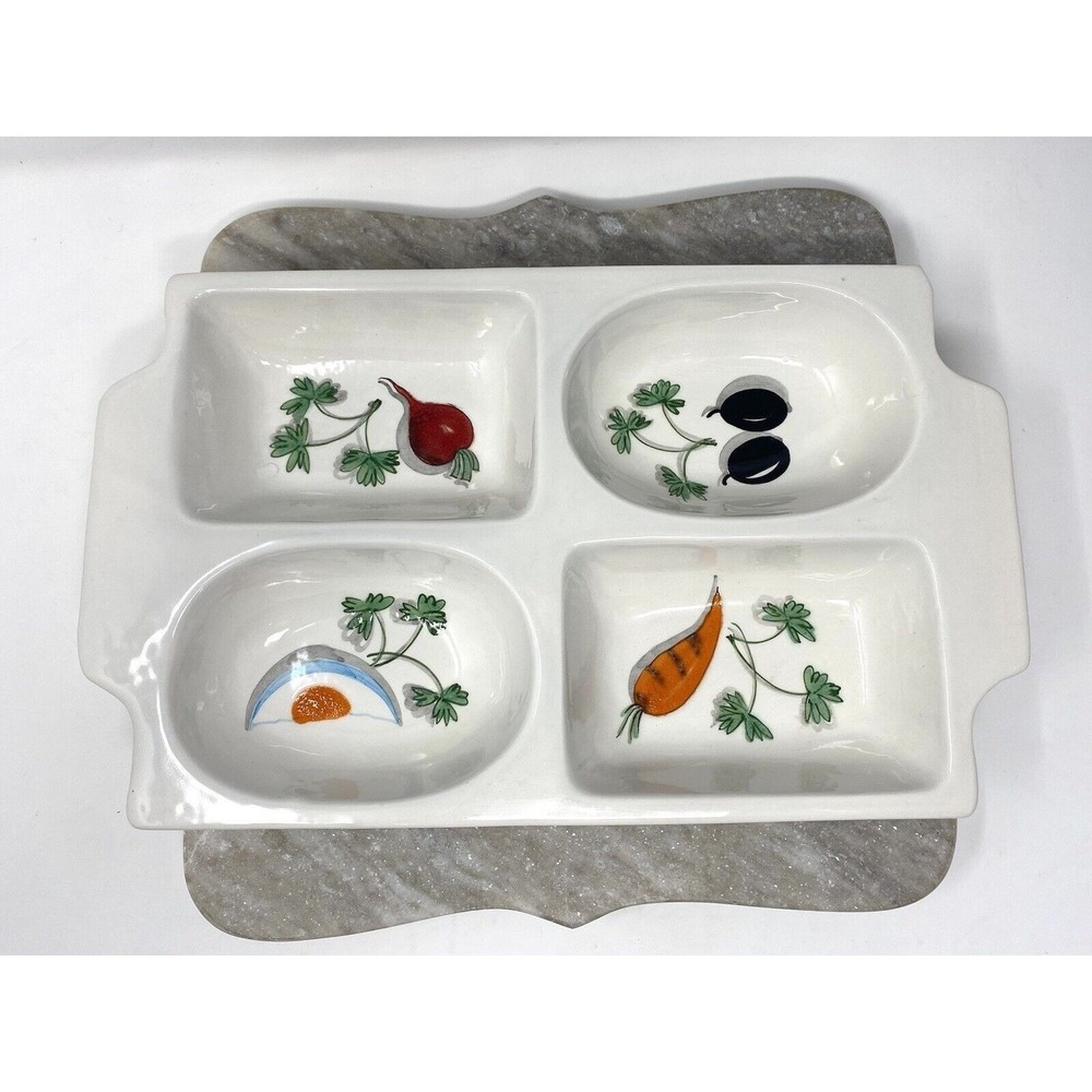 Mancer Italy Hand Painted Relish Dish Antipasto Porcelain 13" Tray